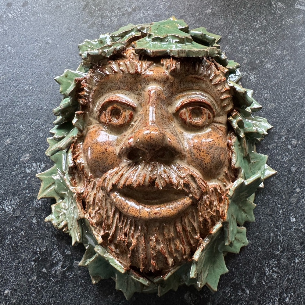 Nature Inspired Brown and Green Ceramic Relief Sculpture